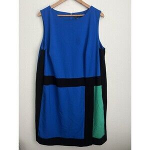 Lauren Ralph Lauren Dress 18W Sleeveless Color Block Midi Shift Office Formal
